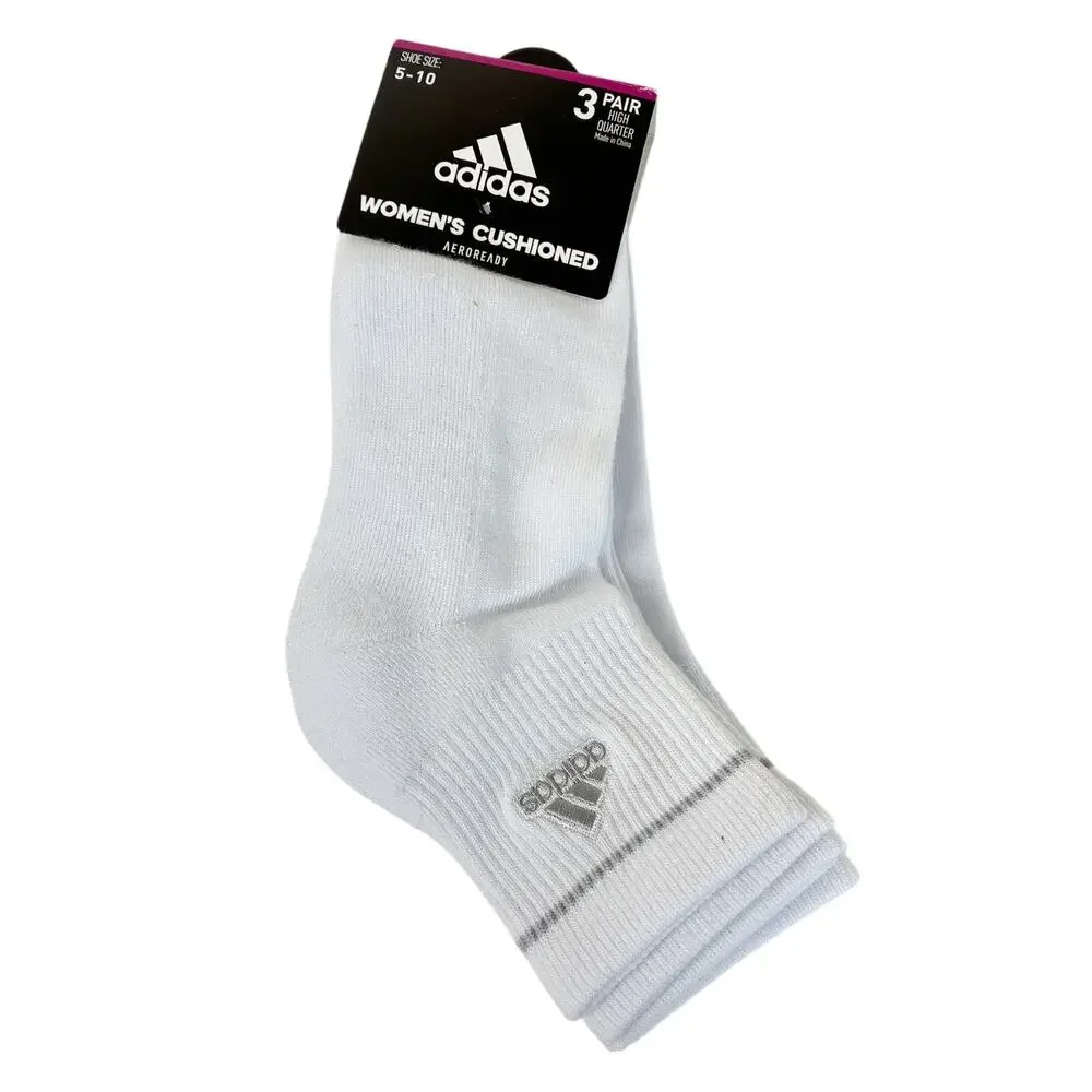 Adidas 3-Pairs White Cushioned AeroReady High Quarter Socks NWT Womens Sz 5-10